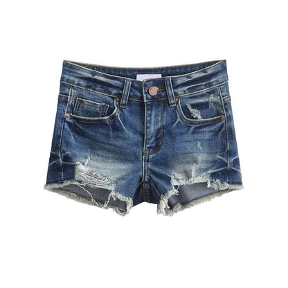 Low Rise Washed Frayed Distressed Denim Hot Pants