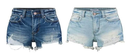Low Rise Washed Frayed Distressed Denim Hot Pants