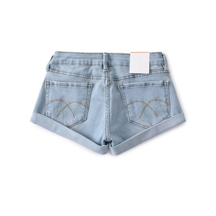 Low Rise Washed Distressed Roll Up Hem Denim Hot Pants