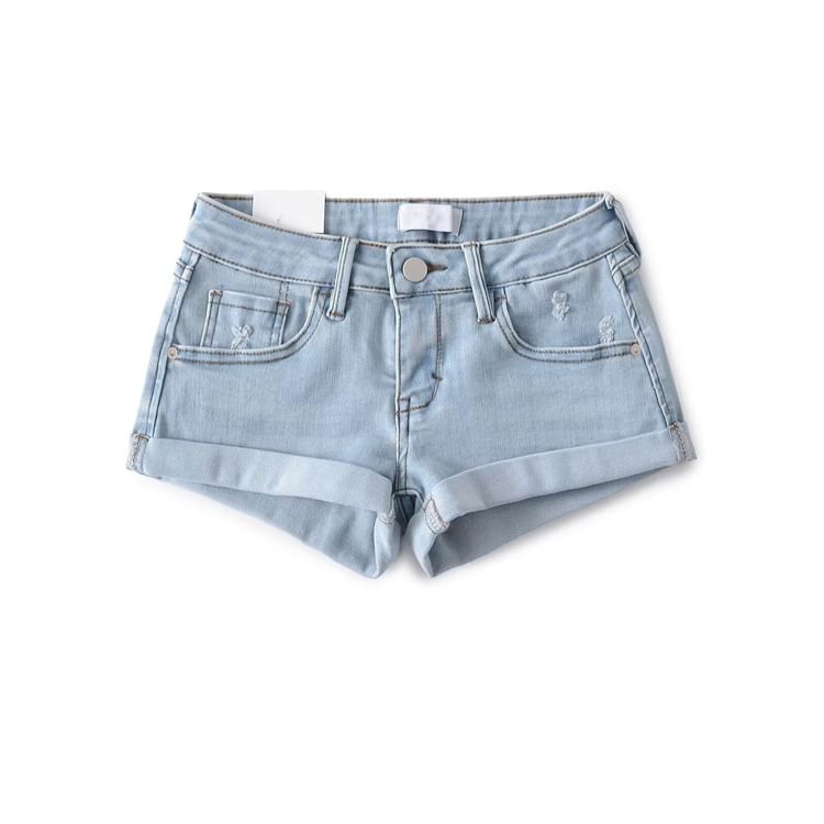 Low Rise Washed Distressed Roll Up Hem Denim Hot Pants