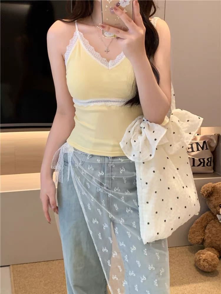 Padded Lace Trim Camisole Top