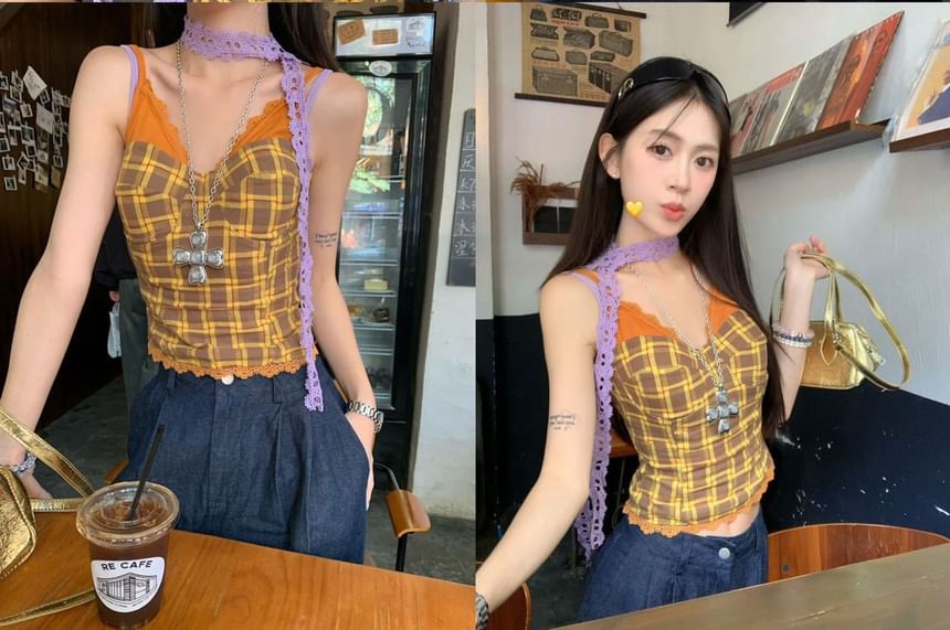 V-Neck Lace Trim Camisole