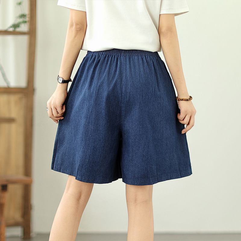 Drawstring Waist Washed Denim Shorts