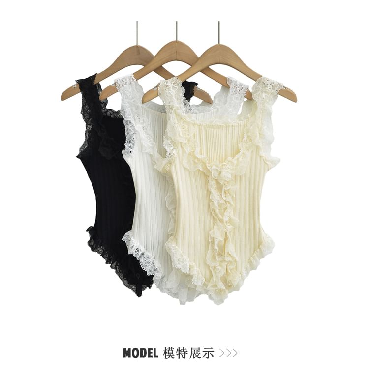 Scoop Neck Asymmetrical Lace Button Tank Top