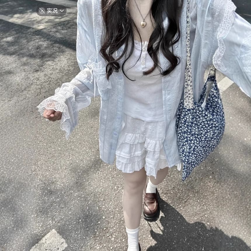 Plain Lace Trim Light Jacket Shirt
