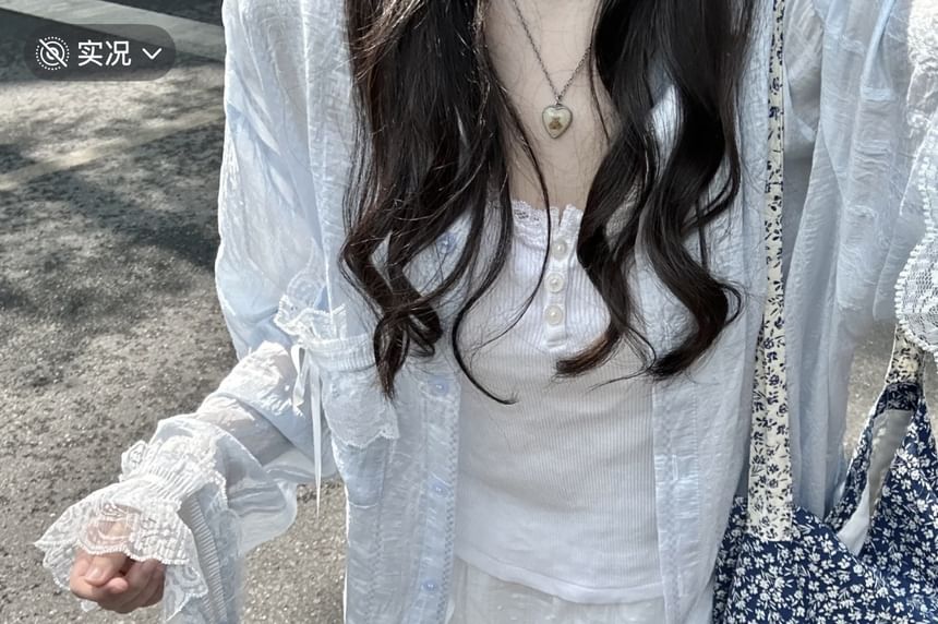Plain Lace Trim Light Jacket Shirt