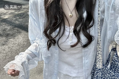 Plain Lace Trim Light Jacket Shirt