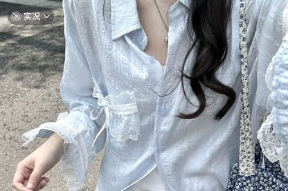 Plain Lace Trim Light Jacket Shirt