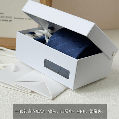 Set:  Neck Tie + Pocket Square + Tie Clip + Cufflinks (Various Designs)