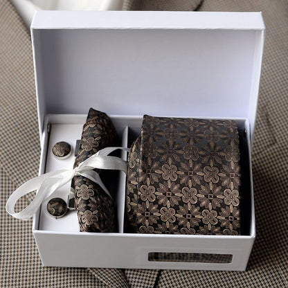 Set:  Neck Tie + Pocket Square + Tie Clip + Cufflinks (Various Designs)