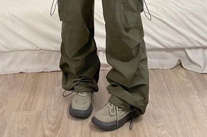 Drawstring Waist Plain Ruched Baggy Cargo Pants