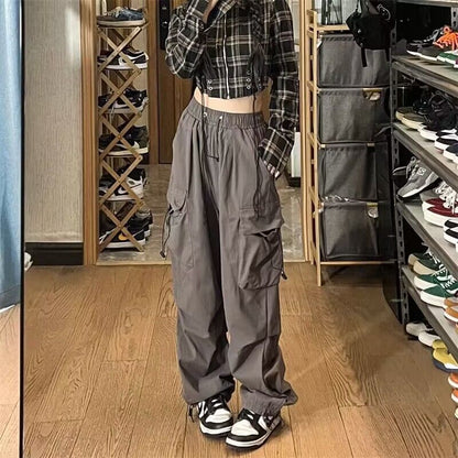 Drawstring Waist Plain Ruched Baggy Cargo Pants