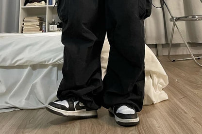 Drawstring Waist Plain Ruched Baggy Cargo Pants