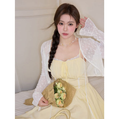 Plus Size Scoop Neck Plain Lace Trim A-Line Dress (Various Designs) / Crop Cardigan