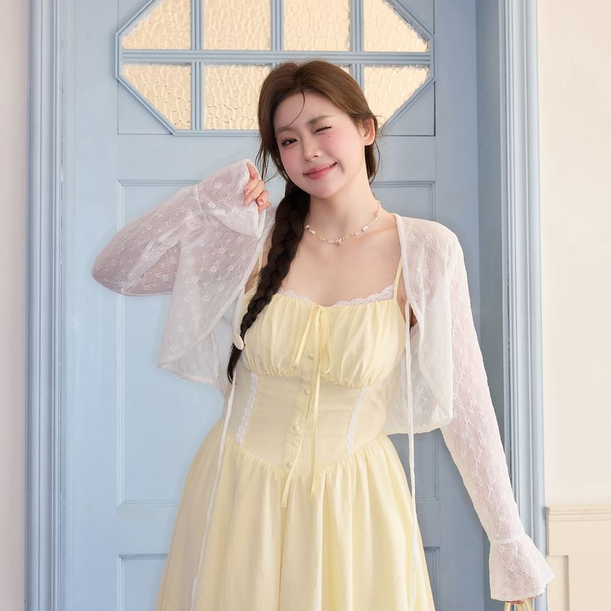 Plus Size Scoop Neck Plain Lace Trim A-Line Dress (Various Designs) / Crop Cardigan