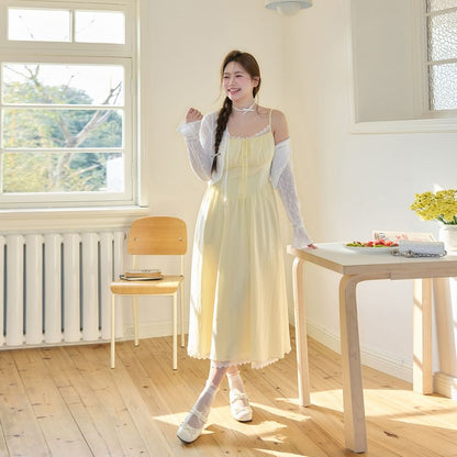 Plus Size Scoop Neck Plain Lace Trim A-Line Dress (Various Designs) / Crop Cardigan