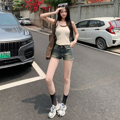 Mid Rise Denim Hot Pants