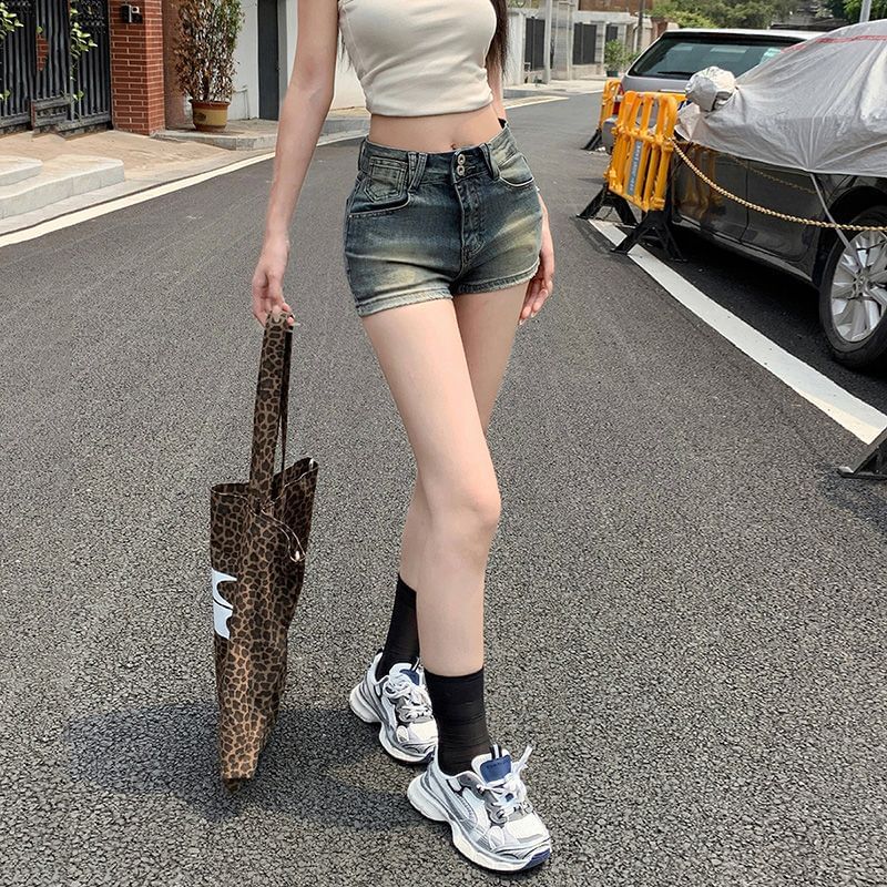 Mid Rise Denim Hot Pants