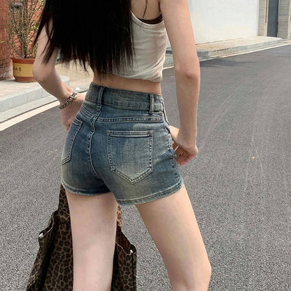 Mid Rise Denim Hot Pants
