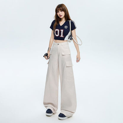High Rise Plain Baggy Cargo Pants (Various Designs)