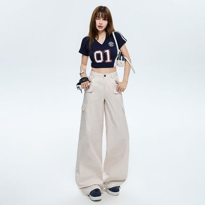 High Rise Plain Baggy Cargo Pants (Various Designs)