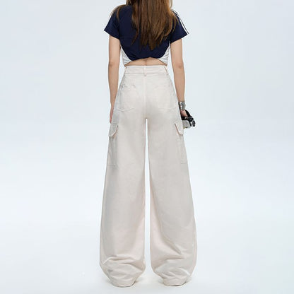 High Rise Plain Baggy Cargo Pants (Various Designs)