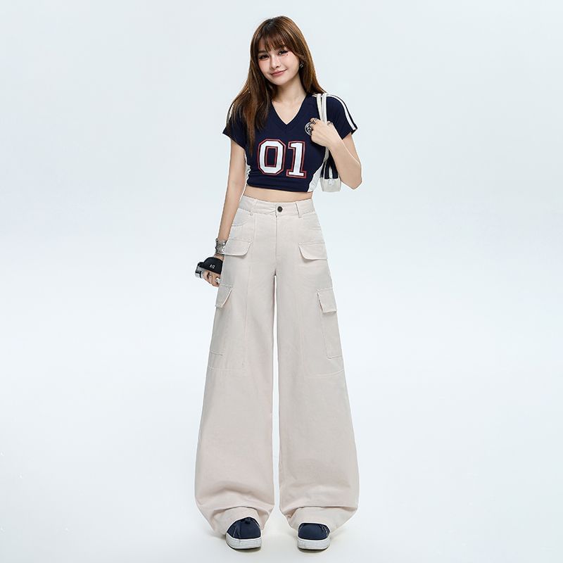 High Rise Plain Baggy Cargo Pants (Various Designs)