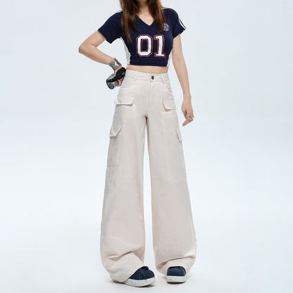 High Rise Plain Baggy Cargo Pants (Various Designs)