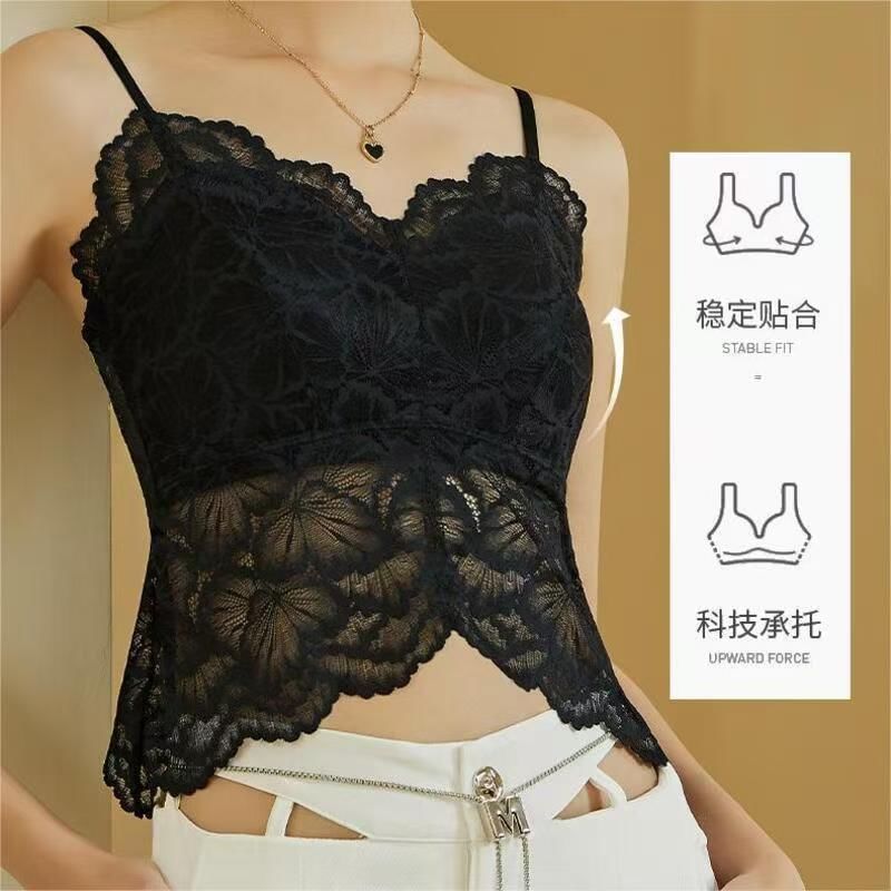 V-Neck Padded Lace Crop Cami Top