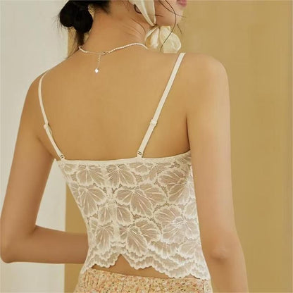 V-Neck Padded Lace Crop Cami Top