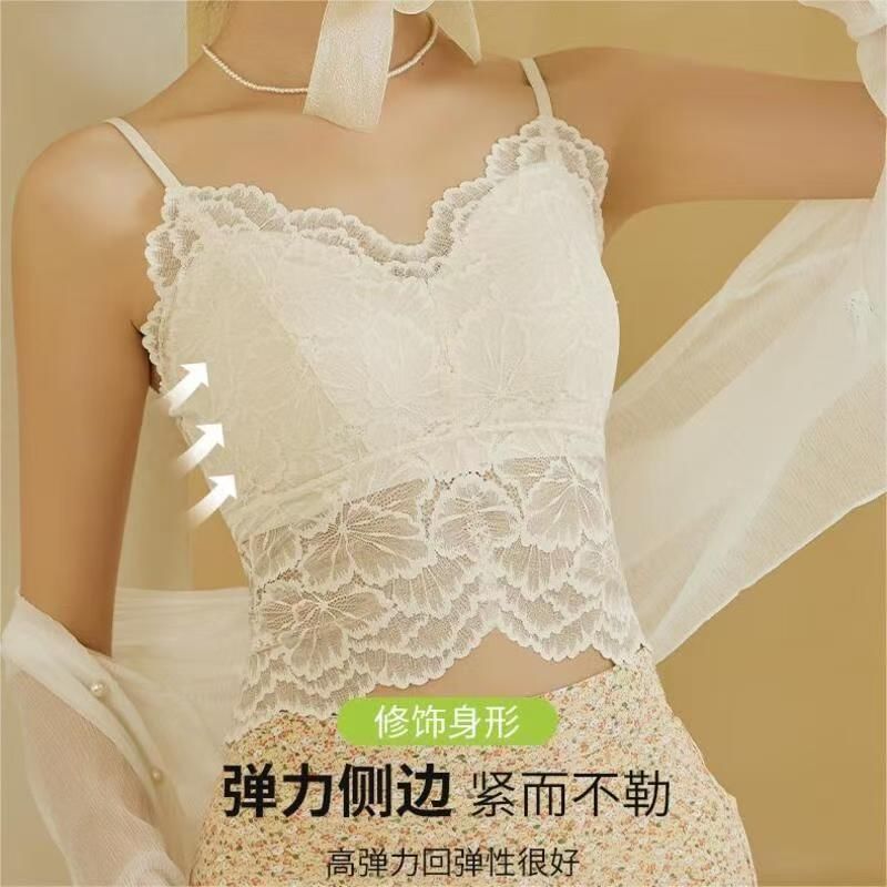 V-Neck Padded Lace Crop Cami Top