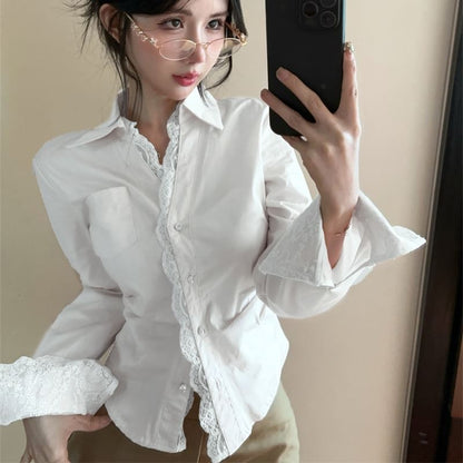 Long Sleeve Slim Fit Lace Panel Shirt