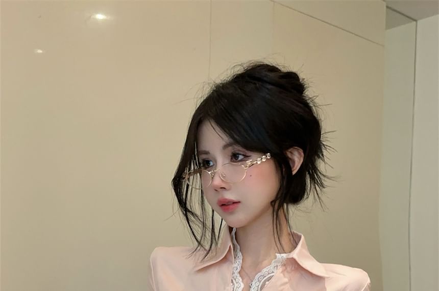 Long Sleeve Slim Fit Lace Panel Shirt