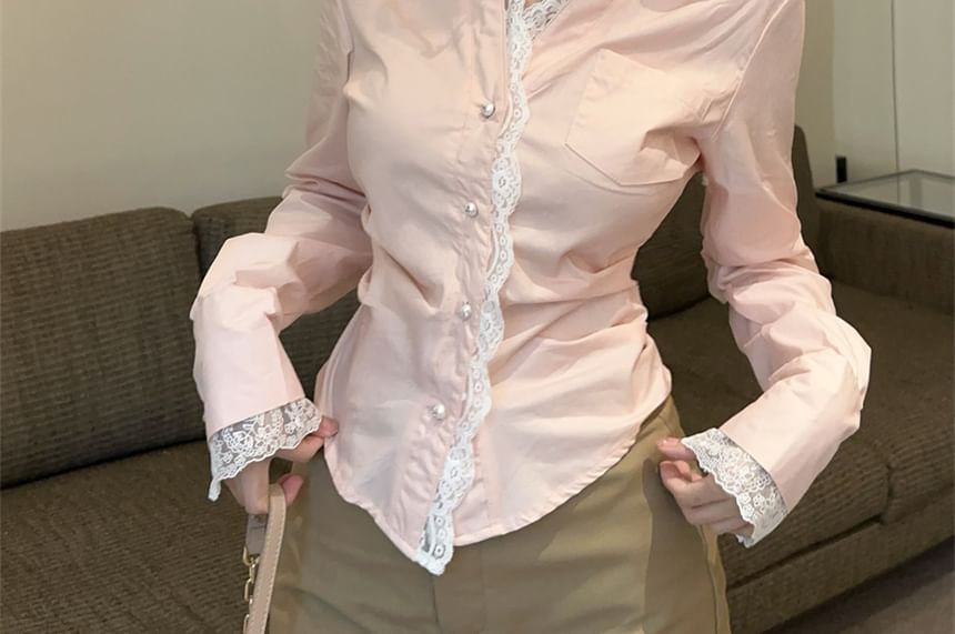 Long Sleeve Slim Fit Lace Panel Shirt