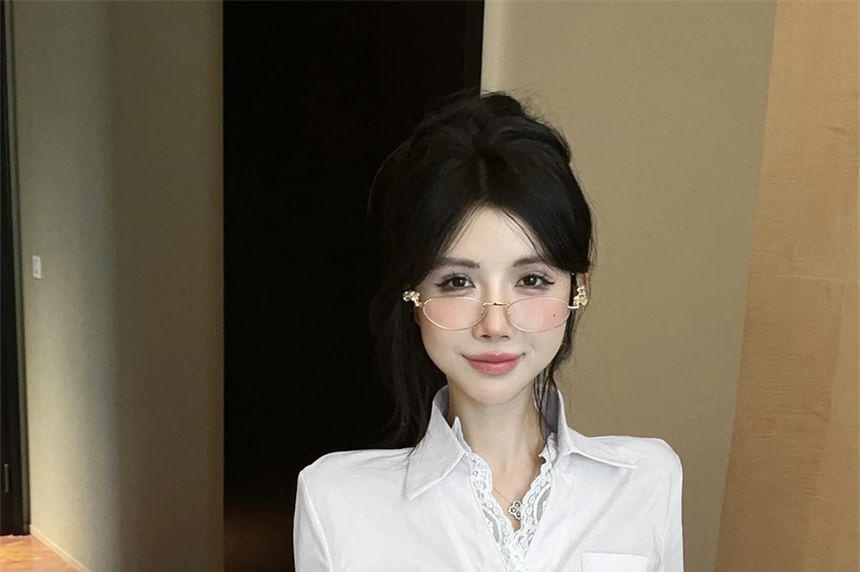Long Sleeve Slim Fit Lace Panel Shirt