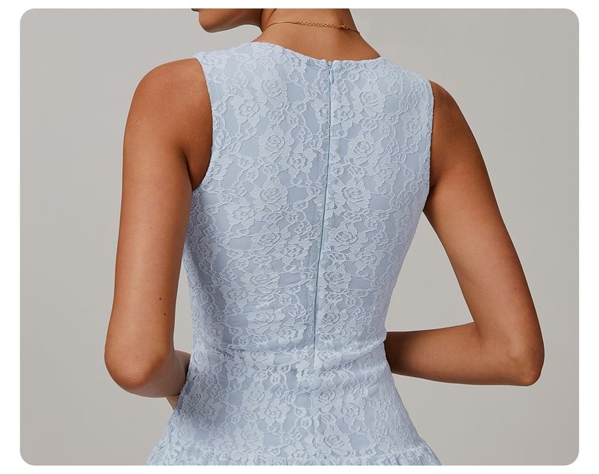 Sleeveless Crew Neck Lace Mini A-Line Sports Dress