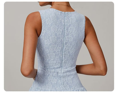 Sleeveless Crew Neck Lace Mini A-Line Sports Dress