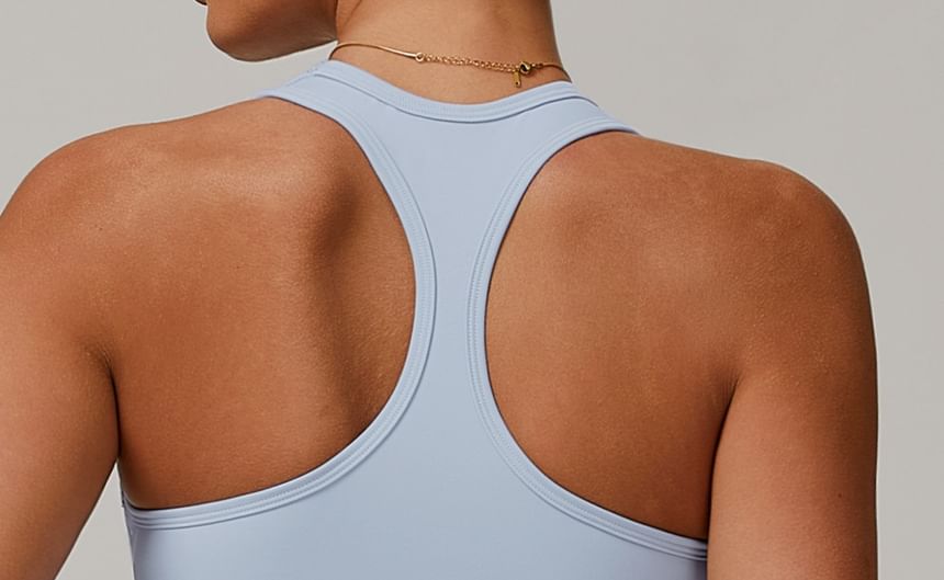 V-Neck Lace Panel Racerback Crop Sports Tank