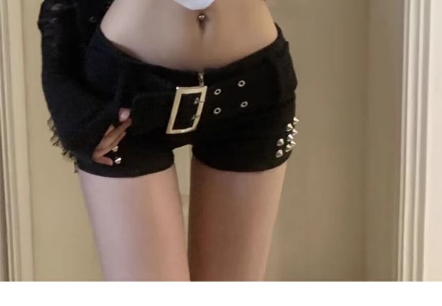 Buckled Waist Denim Hot Pants