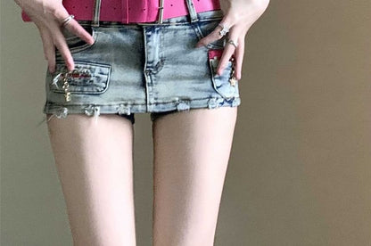 Low Rise Denim Mini Skort