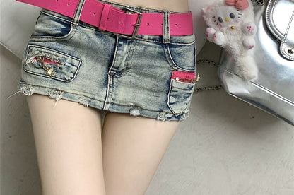 Low Rise Denim Mini Skort