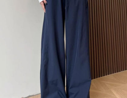 Elastic Waist Plain Drawstring Hem Wide Leg Cargo Pants