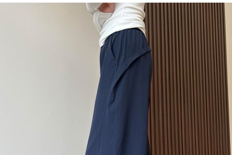Elastic Waist Plain Drawstring Hem Wide Leg Cargo Pants