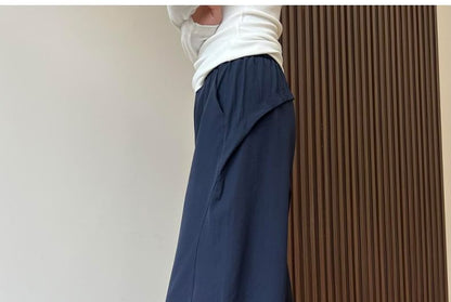 Elastic Waist Plain Drawstring Hem Wide Leg Cargo Pants