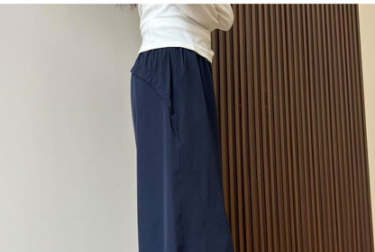 Elastic Waist Plain Drawstring Hem Wide Leg Cargo Pants