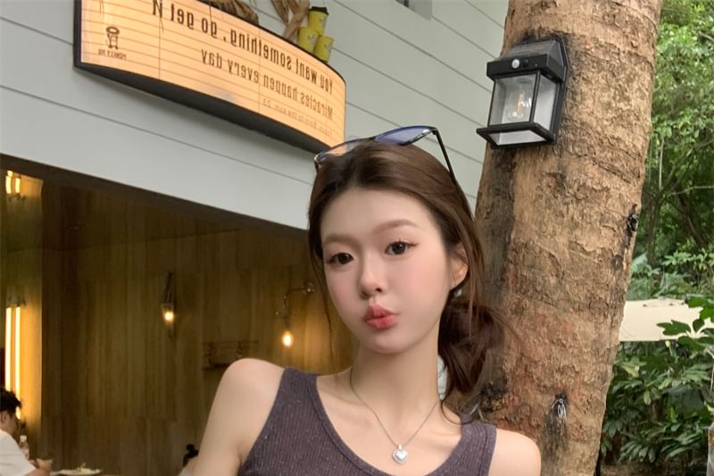 Scoop Neck Lace Panel Slim Fit Knit Tank Top