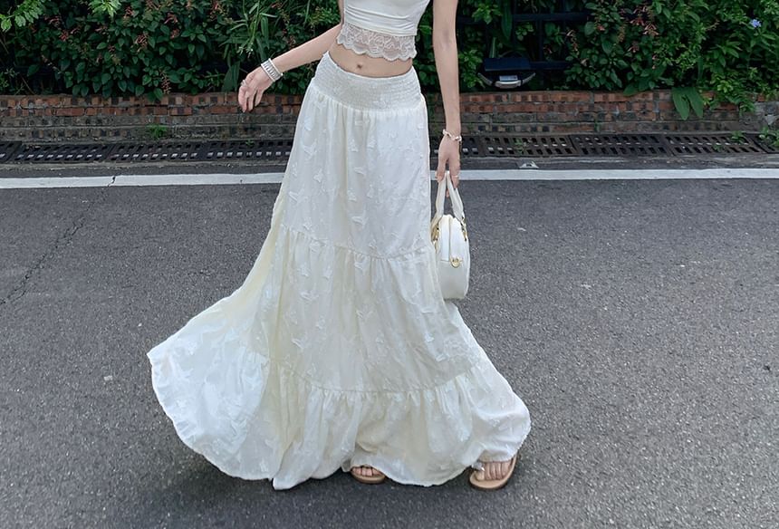 Mock Neck Lace Crop Top & Maxi Skirt Set