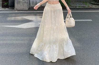 Mock Neck Lace Crop Top & Maxi Skirt Set