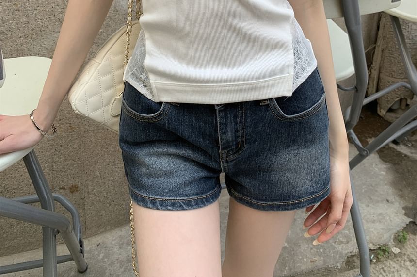 Scoop Neck Lace Panel Crop Tank Top