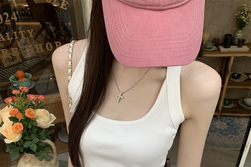 Scoop Neck Lace Panel Crop Tank Top